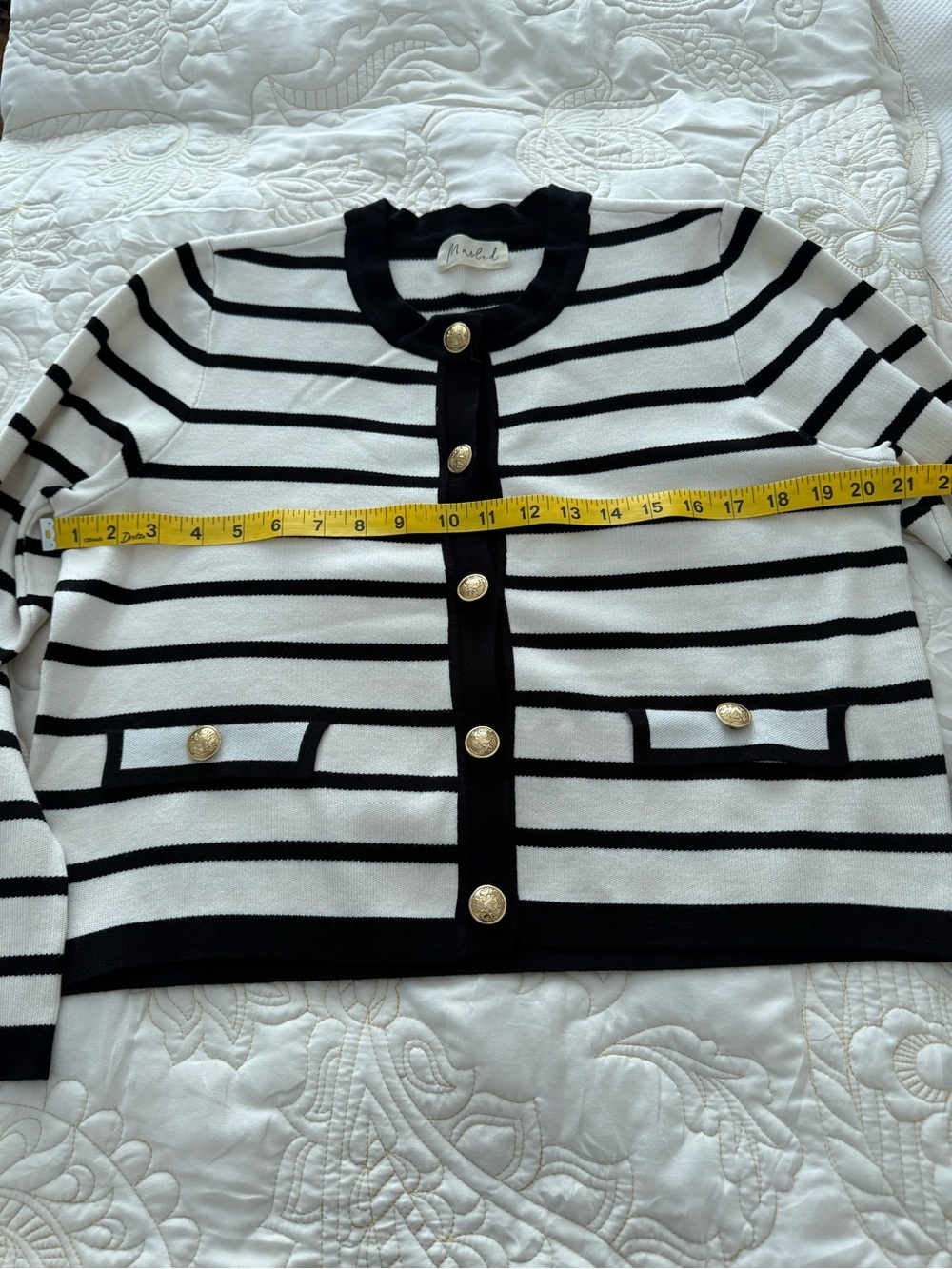 Marled Striped Knit Cardigan Jacket - Black & White - Picture 4 of 7